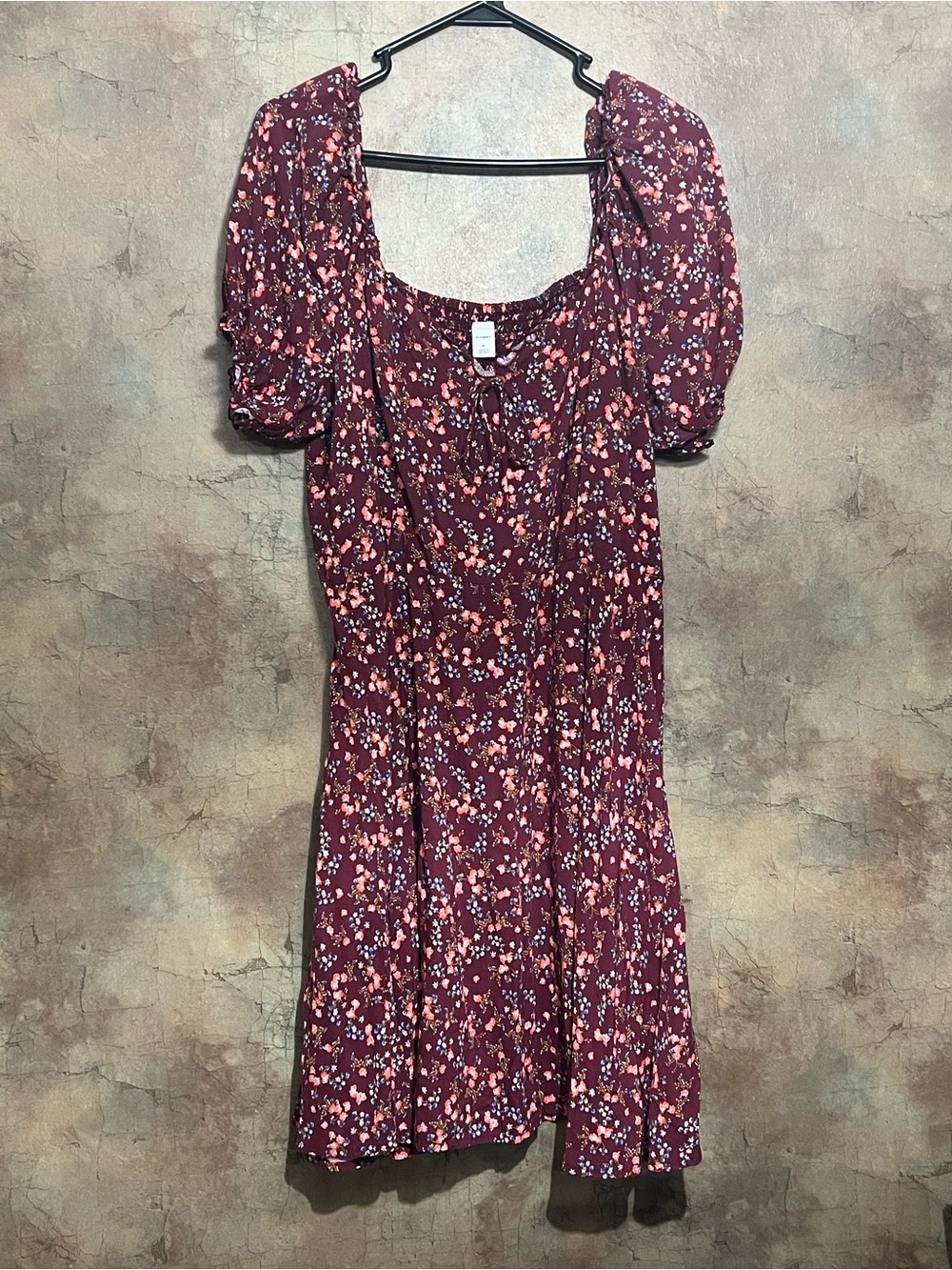 Old Navy Burgundy Floral Puff-Sleeve Mini Dress